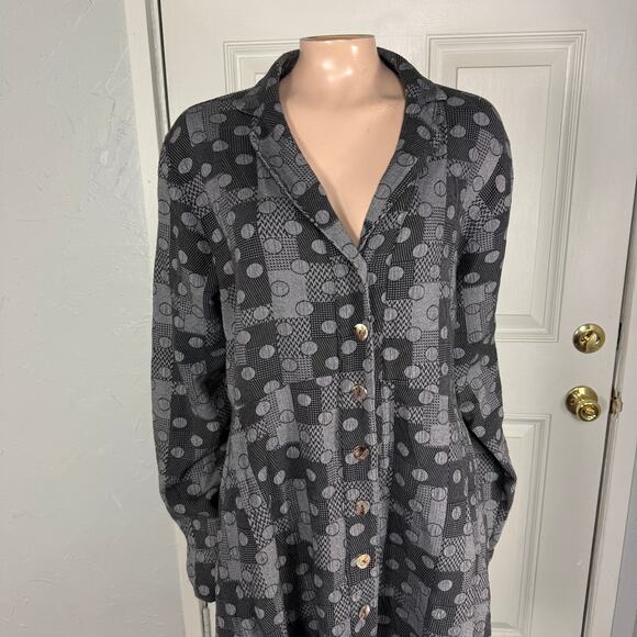 Cut Loose Womens Shirt XL Lagenlook Art to Wear Cotton Polka Dot Plaid Button V9 - Picture 2 of 7